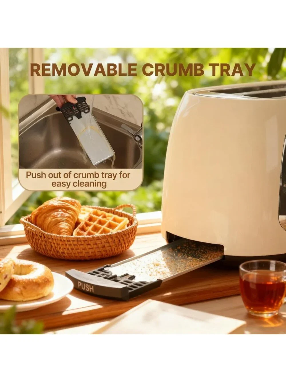 2 Slice Cream Touch Screen Retro 1.5'' Extra Wide Slot Stainless Steel Toaster